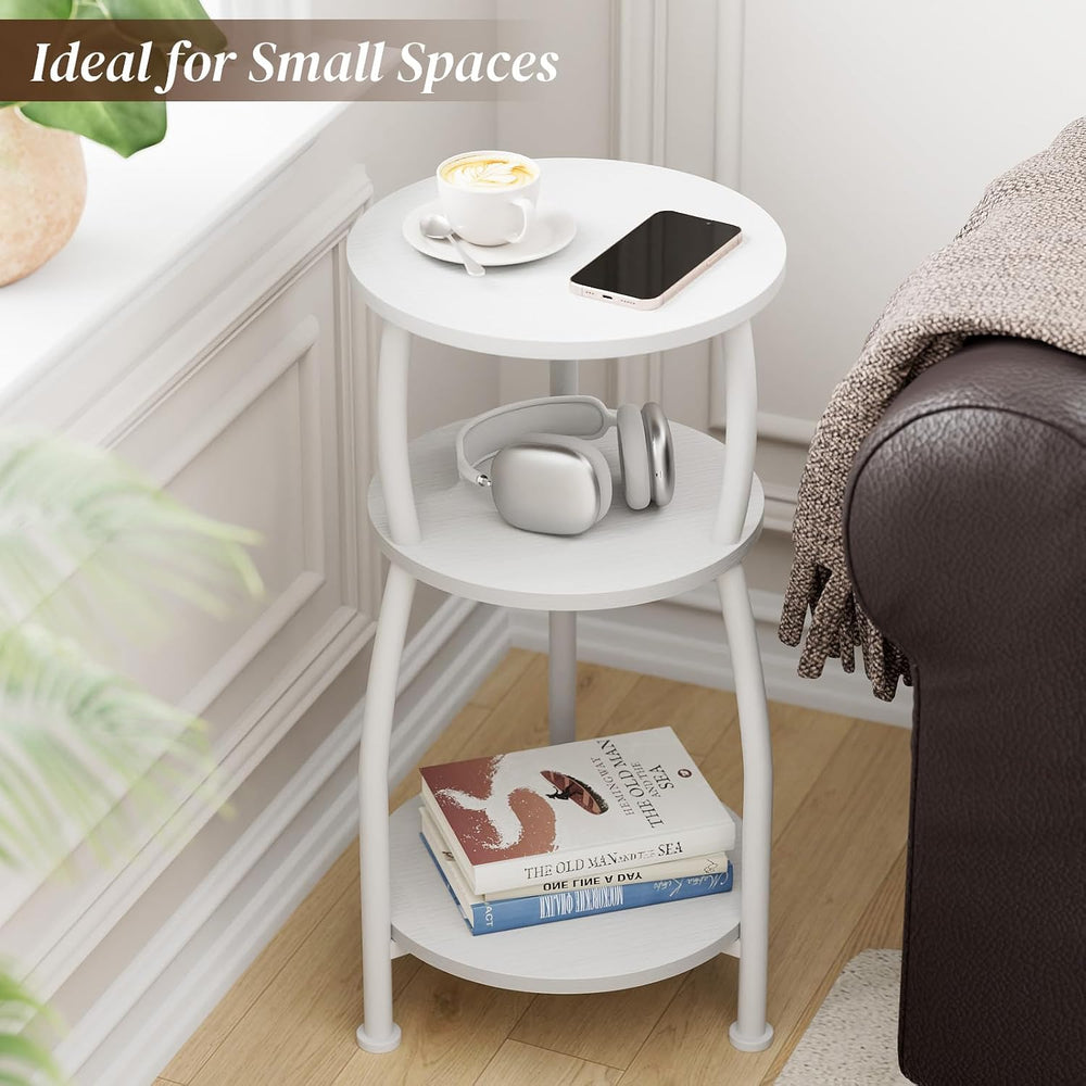Small Round Side Table, 3-Tier Slim End Table for Small Spaces