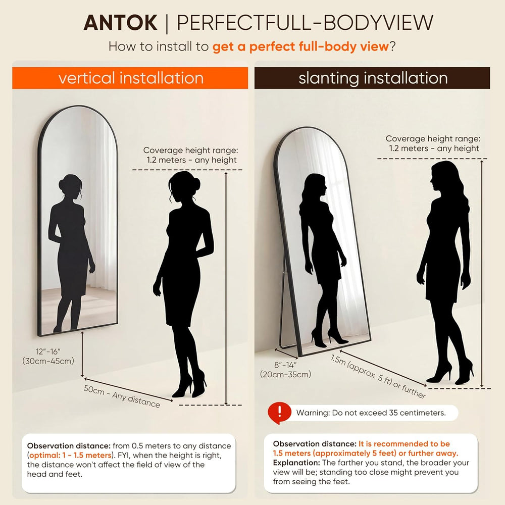Antok 76" x34” Arched Full Length Mirror, Floor Mirror with Stand,Black