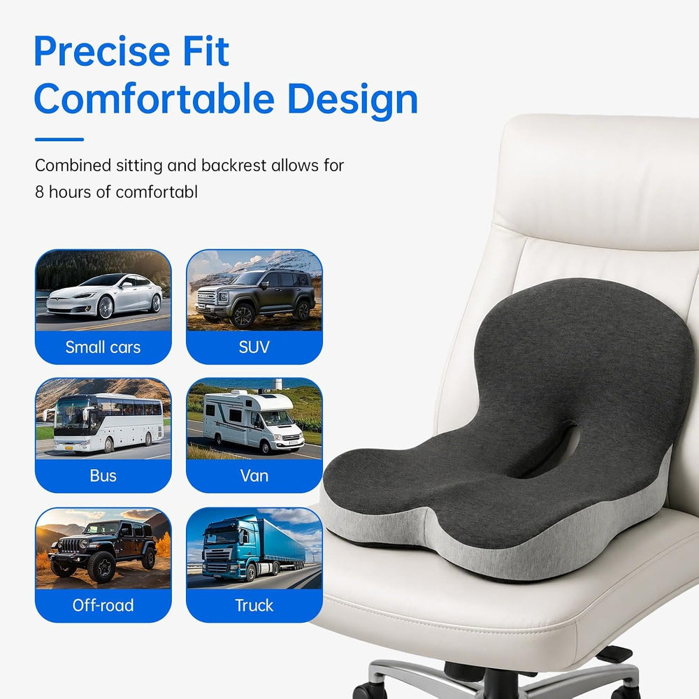 Memory Foam Seat Cushion with Lumbar Support for Office Chair and Car