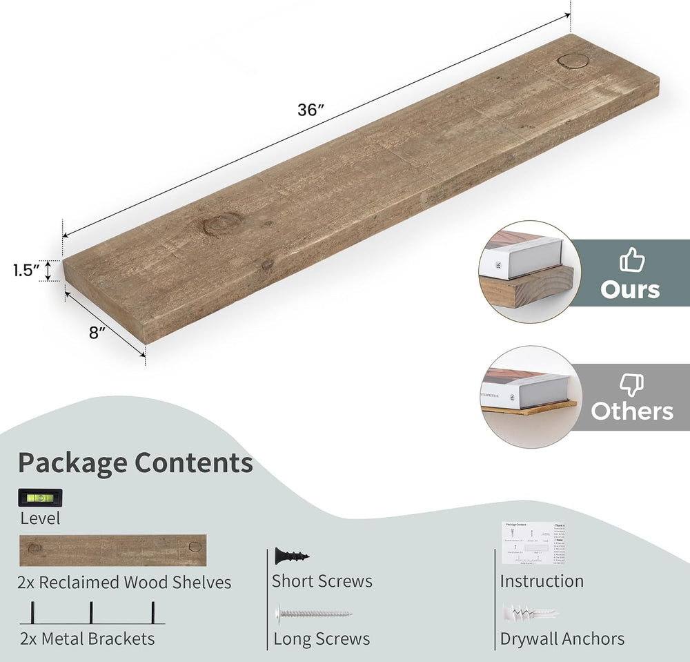 FLYJOE Floating Shelves | 8" Deep Rustic Reclaimed Barnwood Wall Hanging...