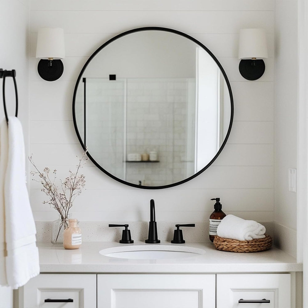 Oruii Round Mirror, 26 inch Black Circle Mirror, Matte Black Metal Frame
