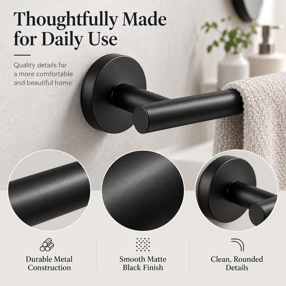 Bathroom Hardware Set, 6-Piece Matte Black 24 Inch Towel Bar, Wall Mounted