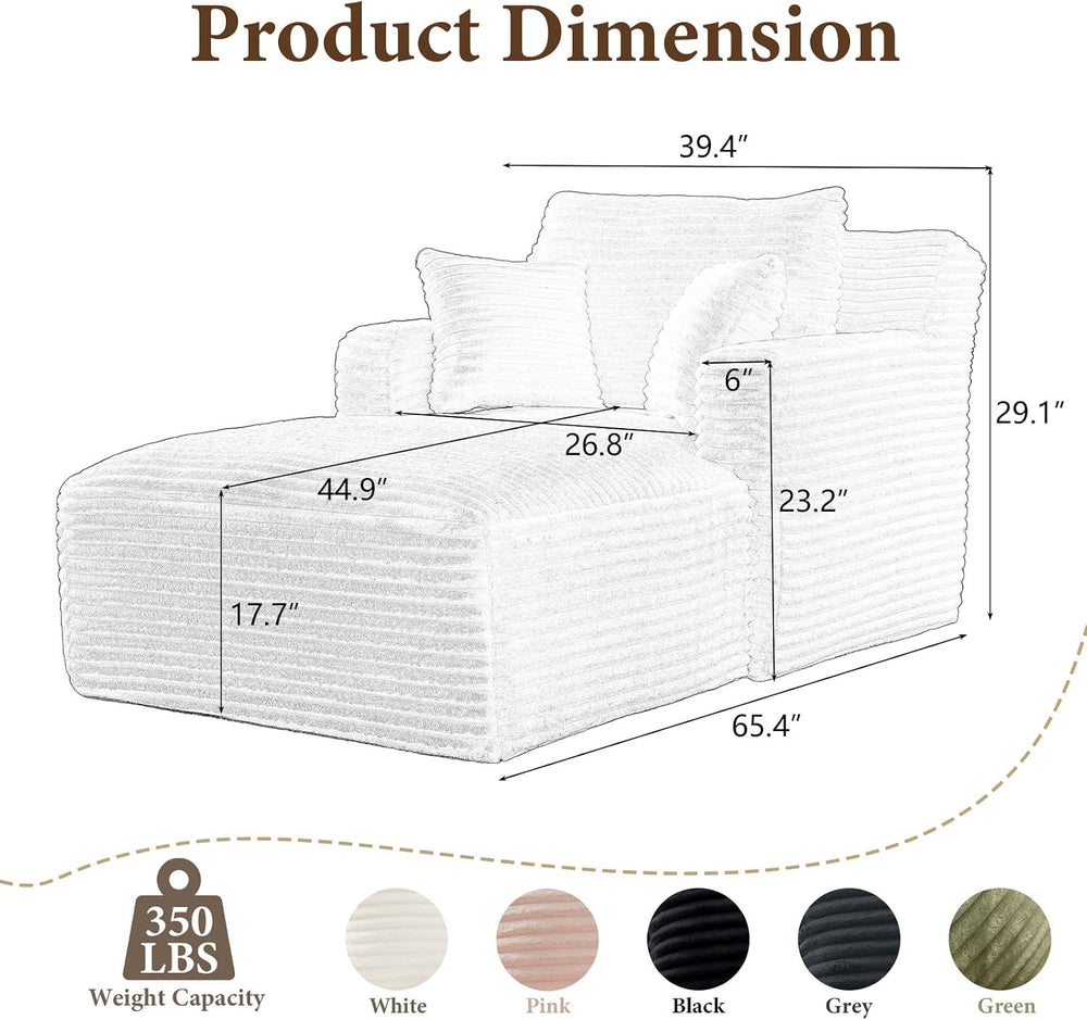 65.4" Chaise Lounge Chair Indoor, Oversized Boneless Couch