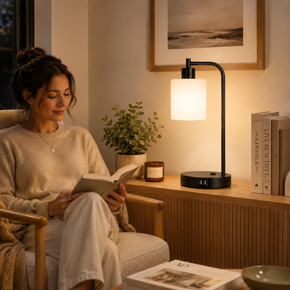 Set of 2 Industrial Touch Control Table Lamps with 2 USB Ports and AC Outlet ...