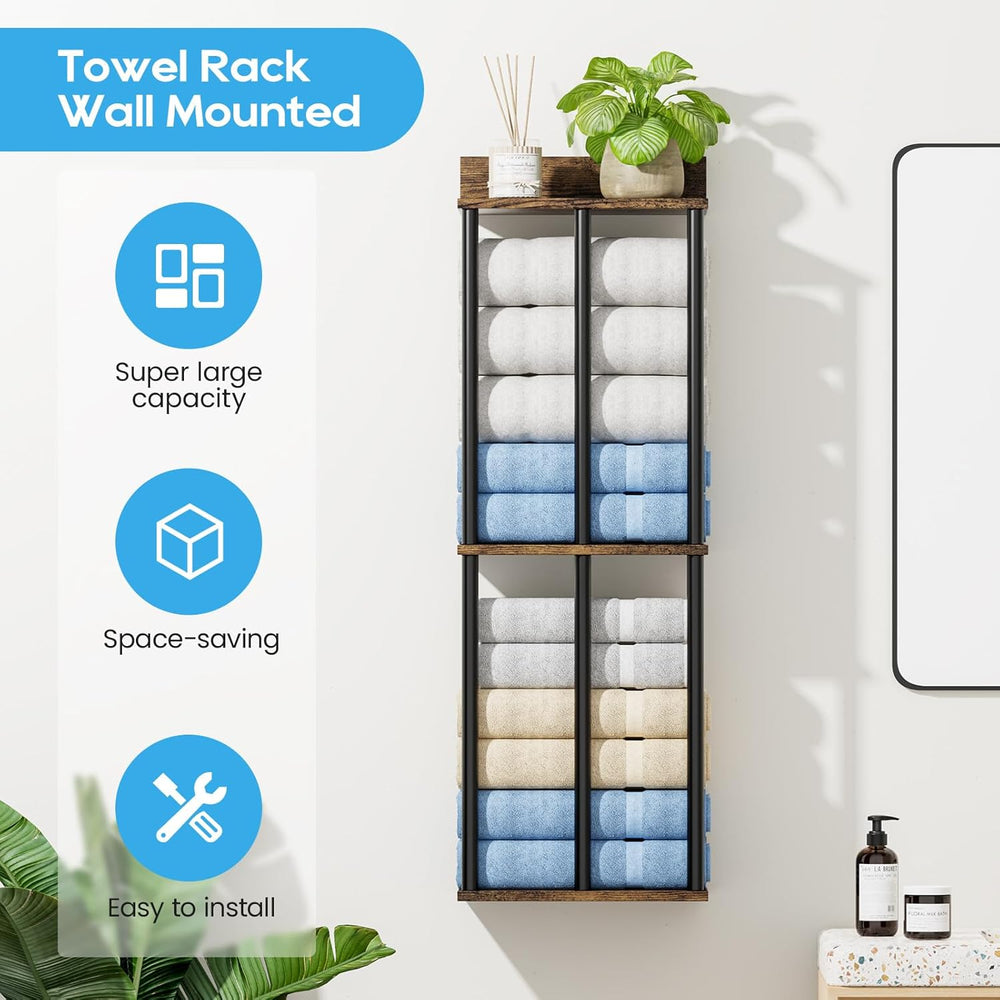 Towel Racks for Bathroom Wall Mounted with Wooden Storage Shelf