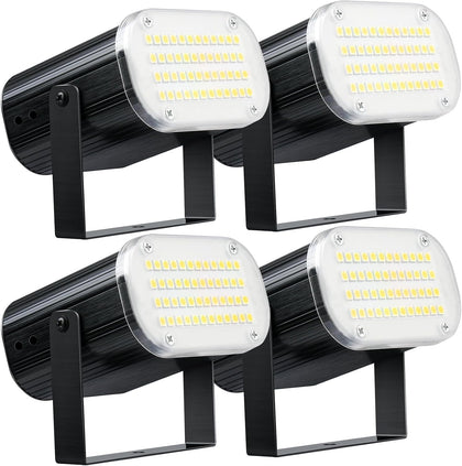 Luditek 4-Pack Mini Halloween White LED Strobe Light, Sound Activated - Flash Speed Adjustable Disco Lights w/ 48 LEDs Party Lamp for Room Dance Parties DJ Karaoke Indoor Outdoor Decorations