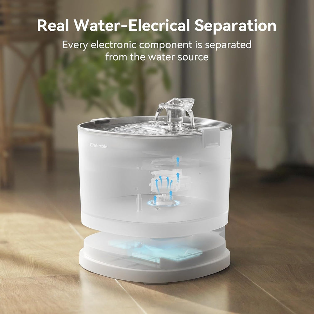 Cheerble Pumpless Pet Fountain Elfin E1+ with 9 Extra Filters, Wireless Pet F...