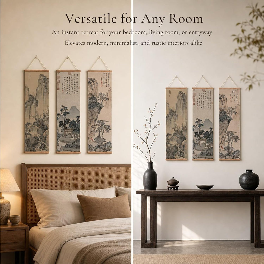 xinyuru Chinese Ancient Landscape Scroll Wall Art Poster, 3-Piece Set
