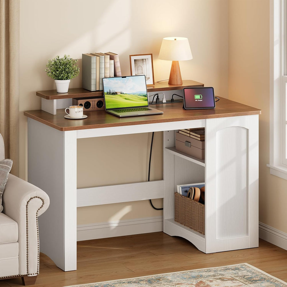 HOOBRO Computer Desk, Office Desk with Charging Station, Farmhouse Executive ...