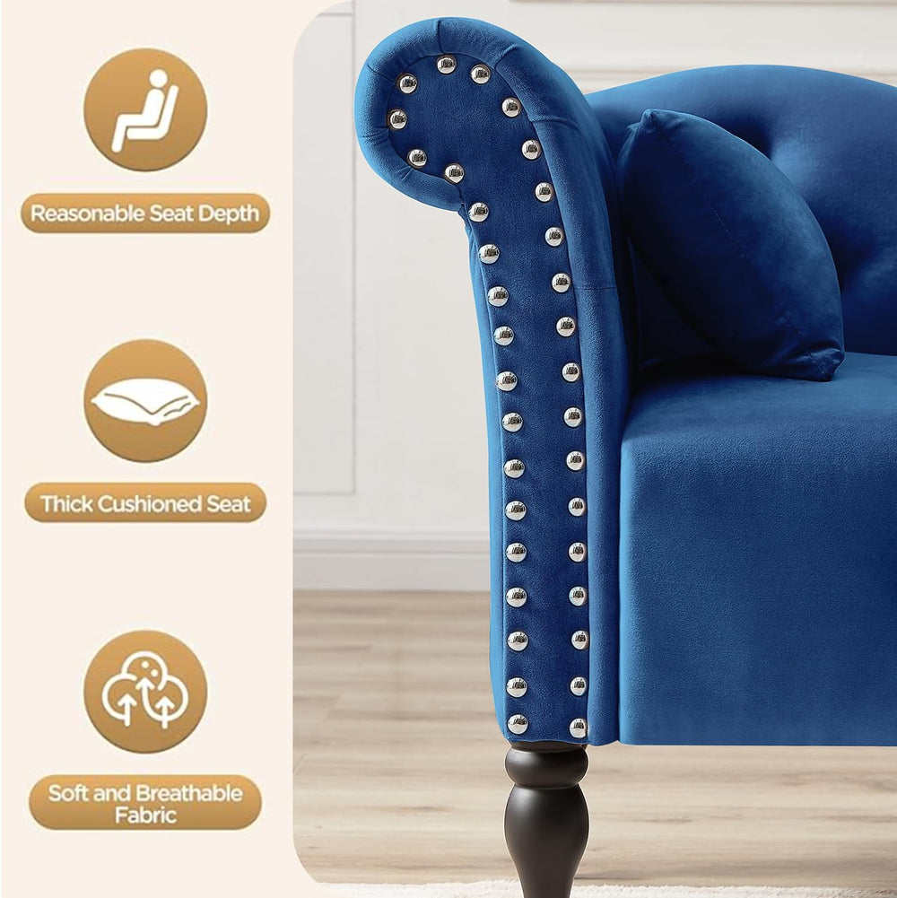 60.6" Velvet Chaise Lounge, Buttons Tufted Nailhead Trimmed, Upholstered...