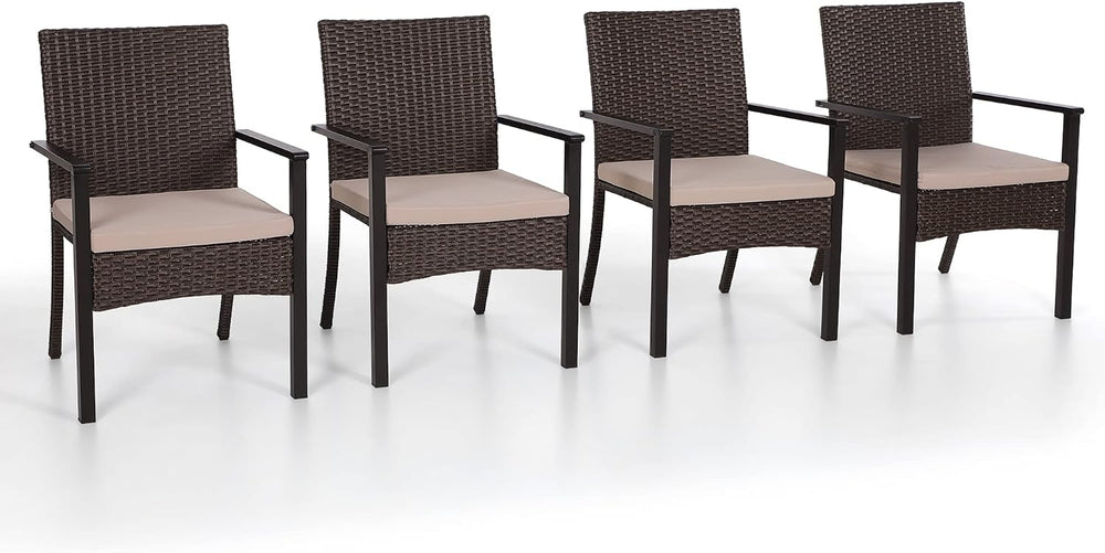 PHI VILLA Wicker Patio Dining Chairs Set of 4 with Removable Cushions