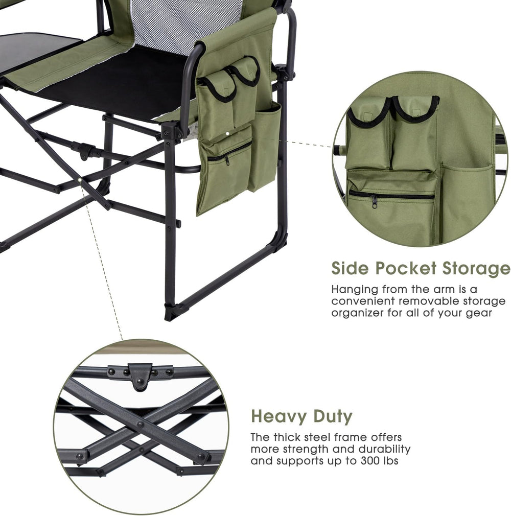 Folding Director Chair with Table, Camping Chair for Adults, Green-1Pack