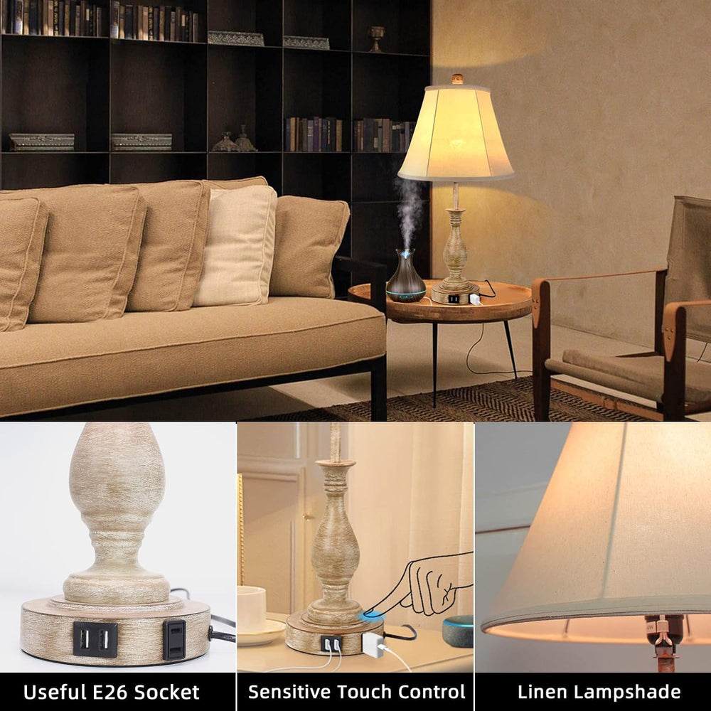 LALISU Farmhouse Table Lamp Touch Control 3-Way Table Lamp with USB Charge