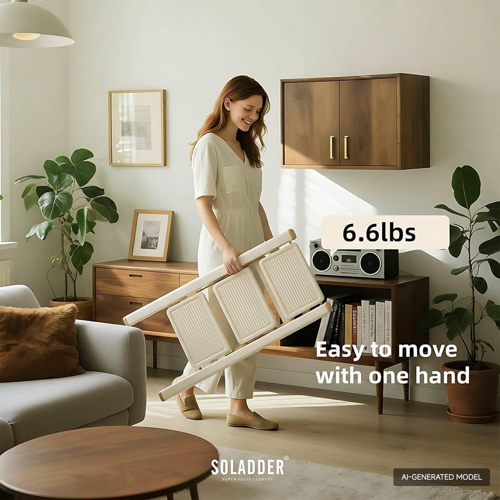 SOLADDER 3 Step Ladder, Folding Step Stool, Cream Chocolate