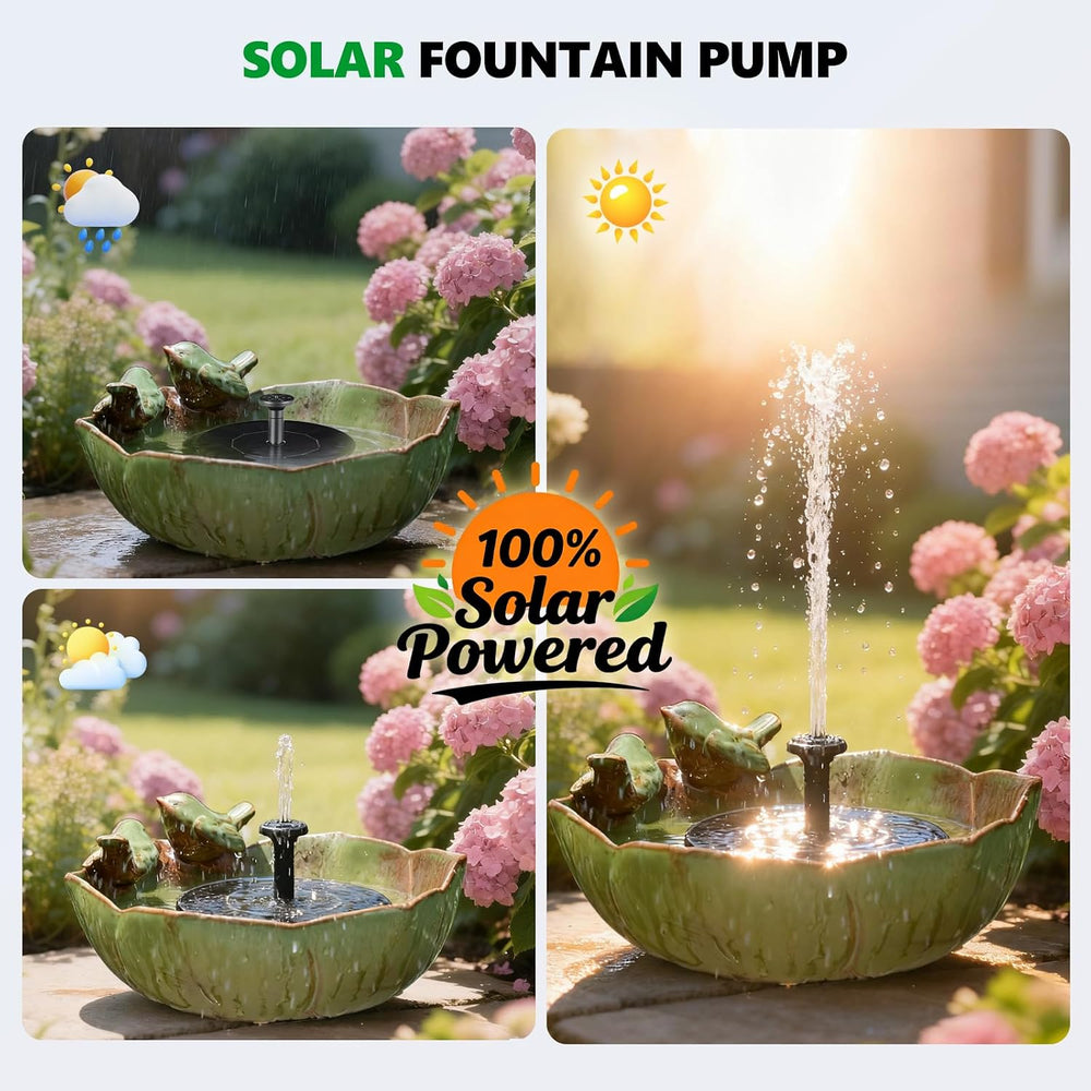 Solar Powered Ceramic Bird Bath for Outdoors, 10.1" Hummingbird Solar Fo...