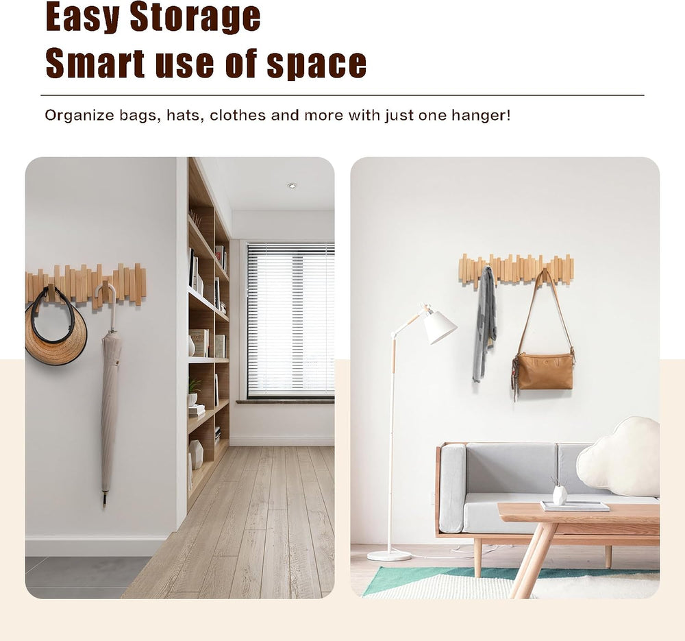 Coat Rack Wall Mount Piano Flip Down Wall Hook Rack 7 Hooks Beech