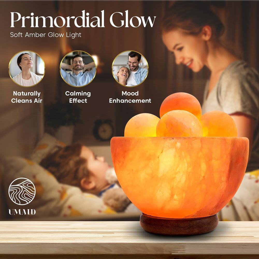 UMAID Himalayan Salt Lamp Bowl with 6 Himalayan Salt Massage Stones, Dimmable...