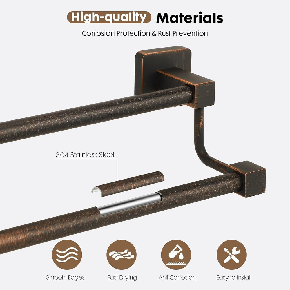 Bathroom Double Towel Bar Oil Rubbed Bronze, 24 Inch Square Towel Racks for B...