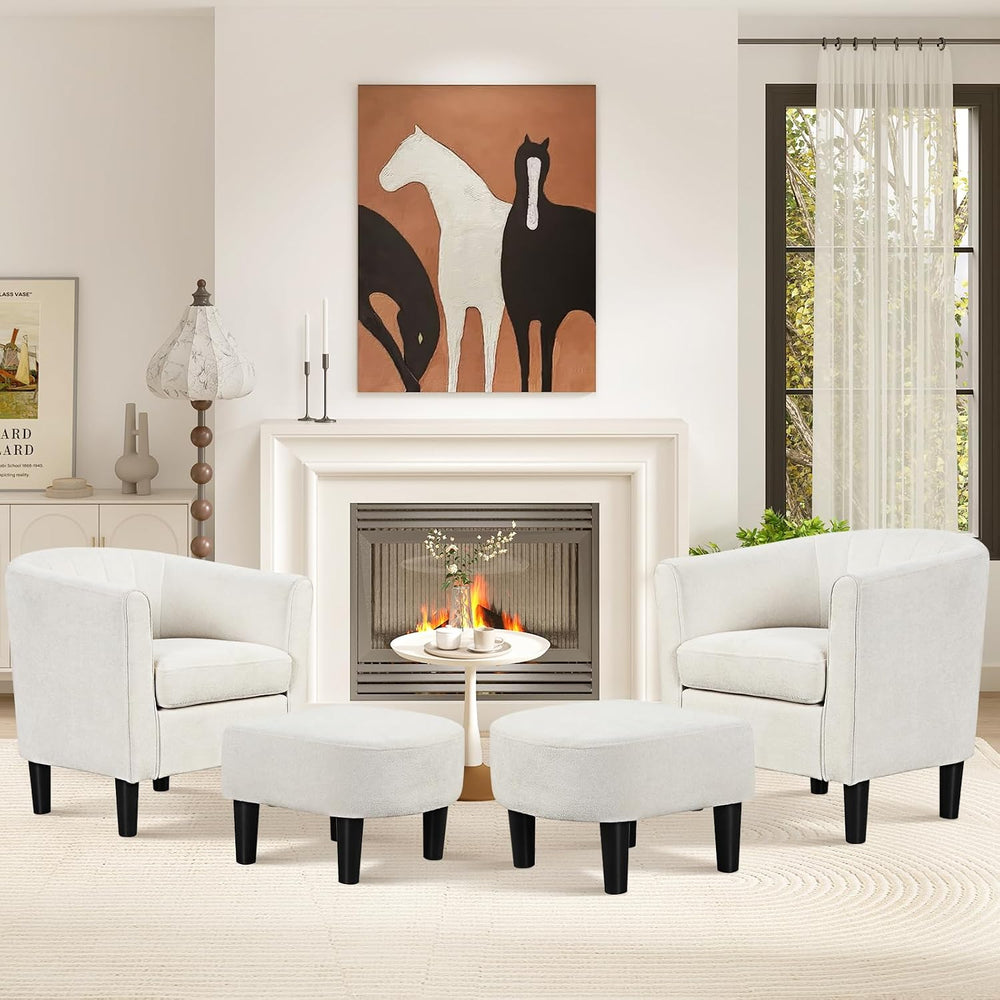 KOMFOTT Accent Chair with Ottoman, Upholstered Teddy Velvet Barrel Chair with...