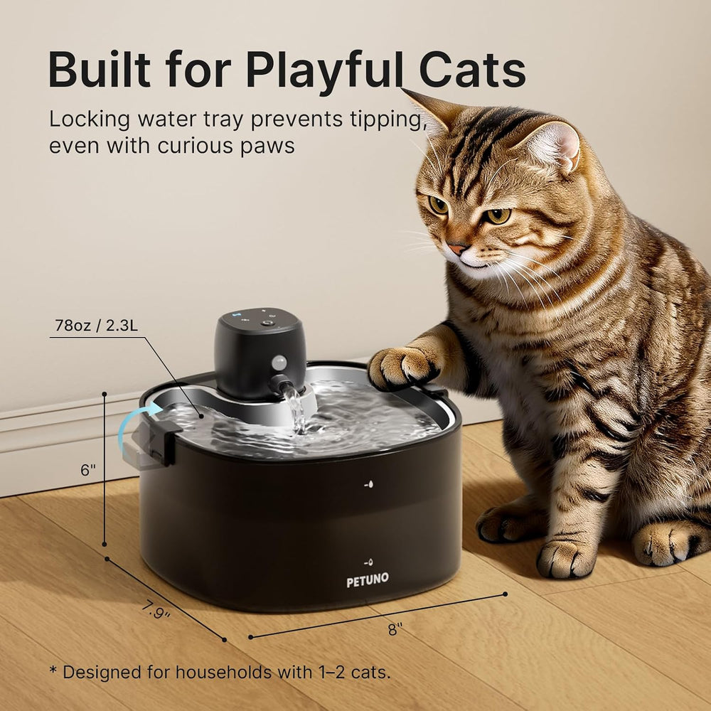 Cordless Cat Water Fountain, 78oz/2.3L, Battery Operated, Silver