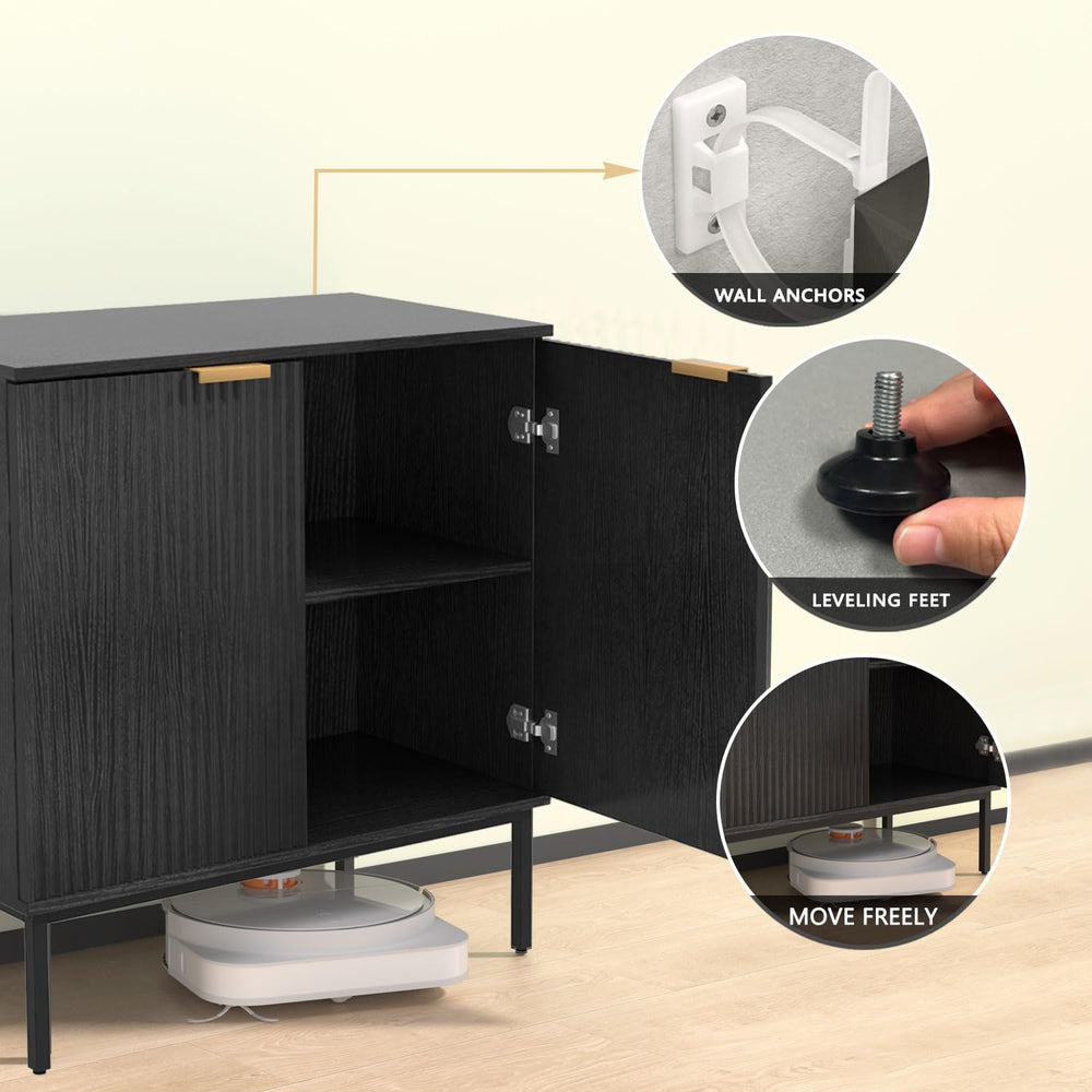 Fluted Sideboard, Buffet Cabinet with Storage(Black