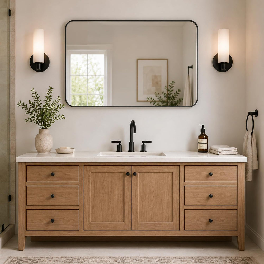 2-Pack 24x36 Inch Matte Black Rounded Rectangle Vanity Mirrors