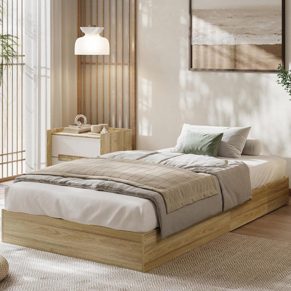 Twin XL Bed Frame, Wood Platform Bed with Sturdy Wooden Slats