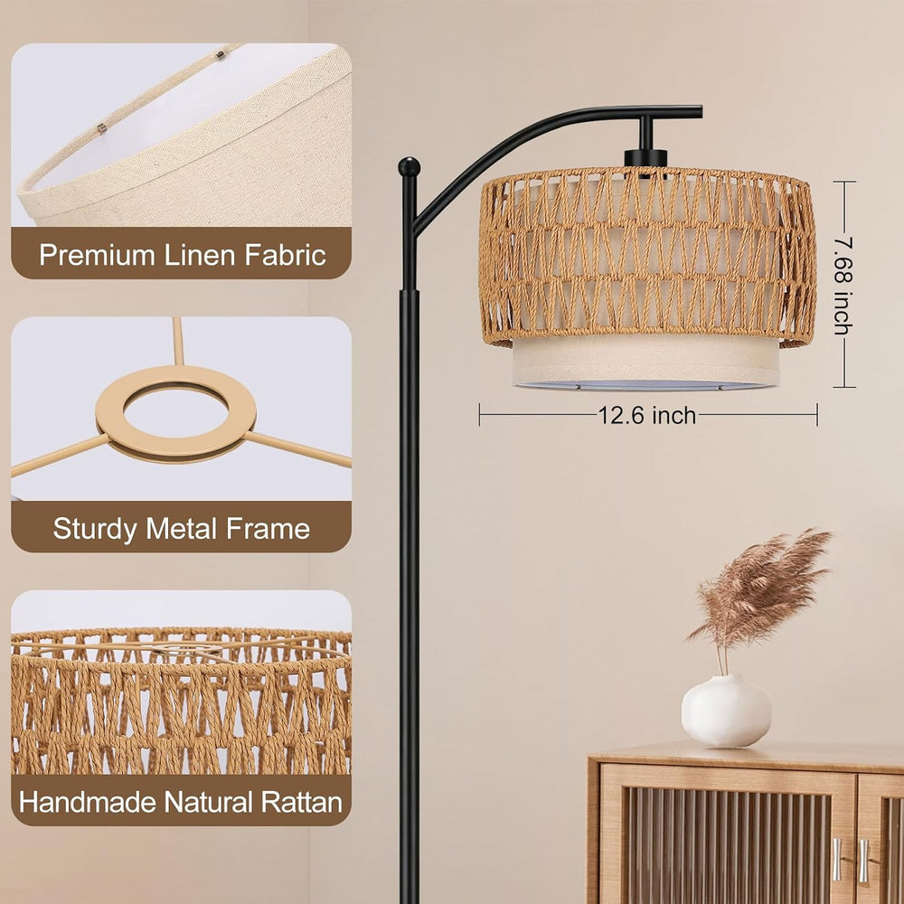 Boho Rattan Lamp Shade, 12.6" Top x 12.6" Bottom x 7.68" High,...