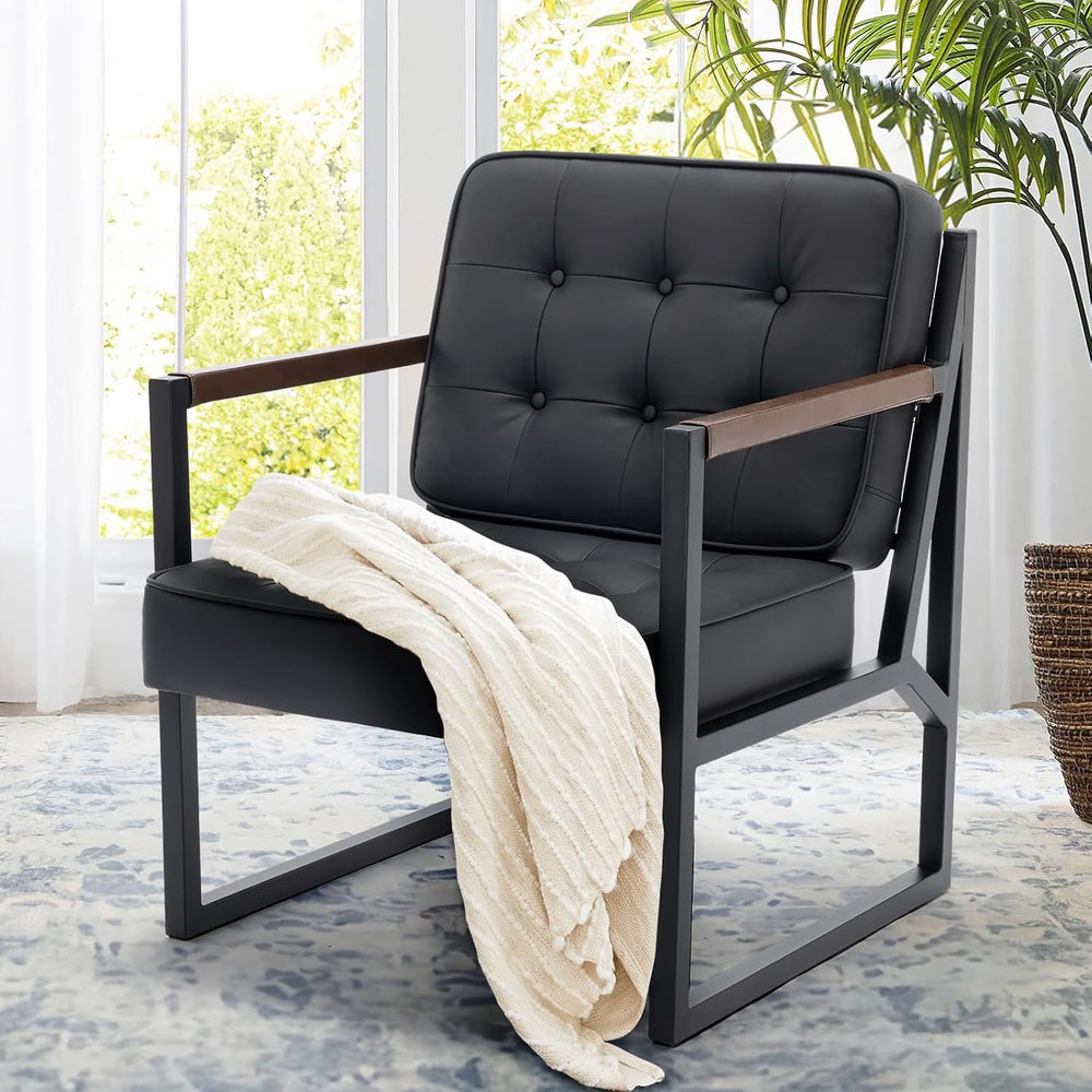 MALOL Black Leather Accent Chair, Accent Arm Chair for Living Room, Comfy Arm...