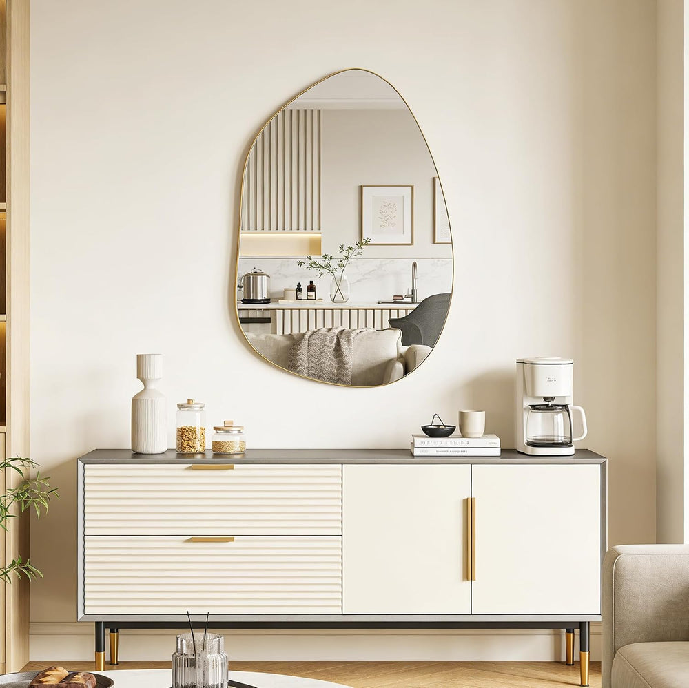 Irregular Asymmetrical Wall Mirror, 32x24 Inch Gold Mirror for Bathroom