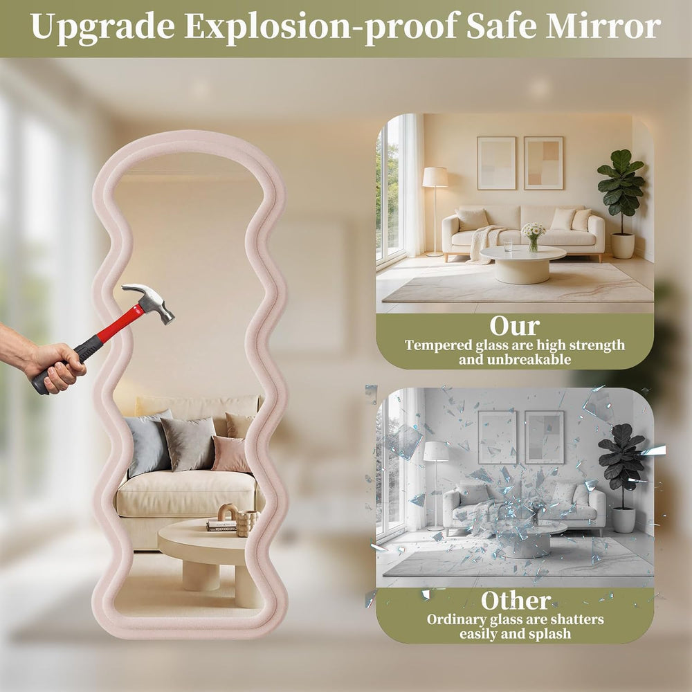 Koonmi 63“x24” Wavy Mirror Full Length, Flannel Full Body Mirror