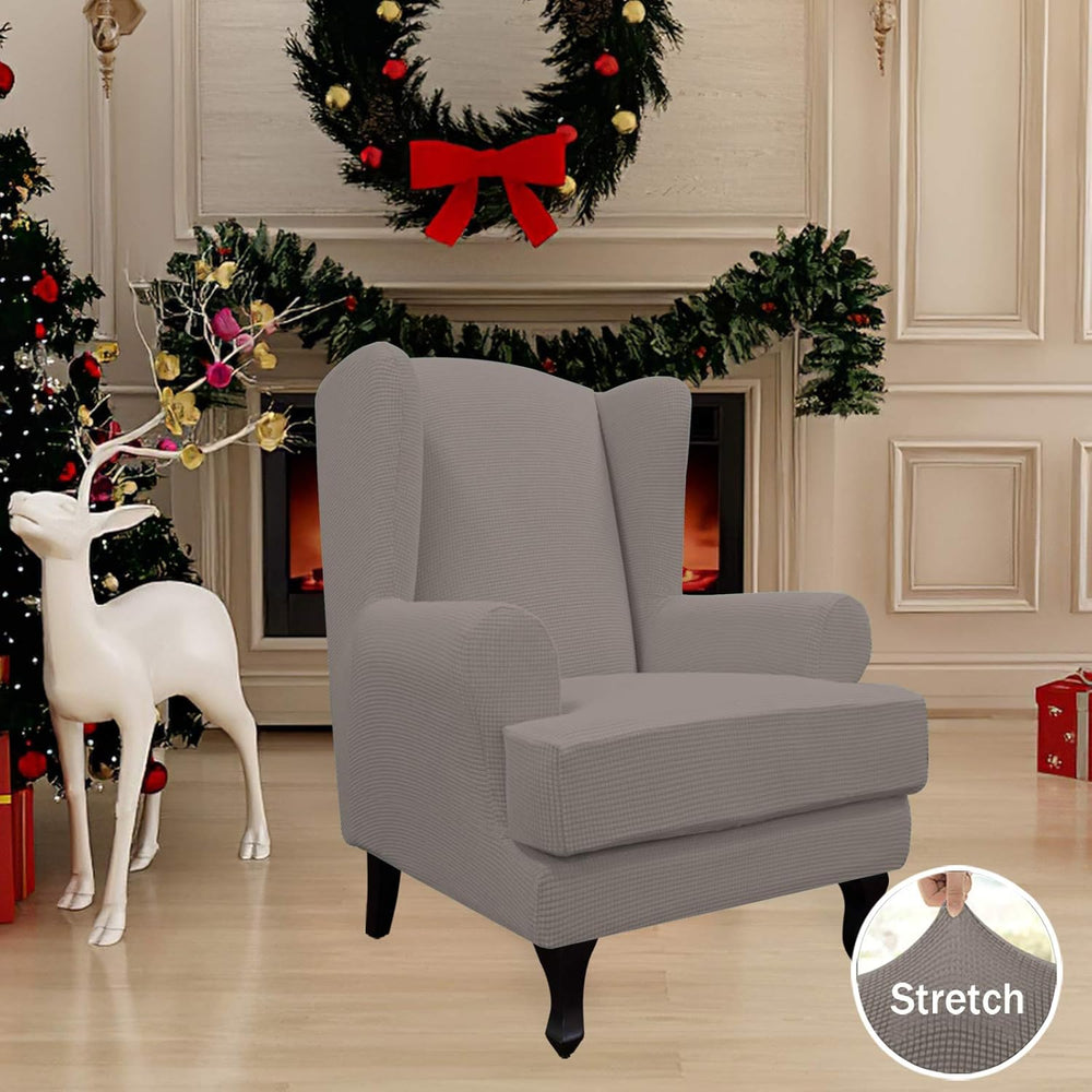 Easy-Going 2-Piece Stretch Wingback Chair Sofa Slipcover Taupe