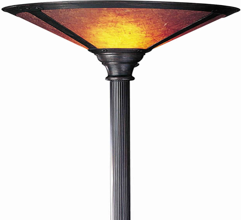 Benjara 3 Way Metal Body Torchiere Lamp with Conical Mica Shade, Bronze
