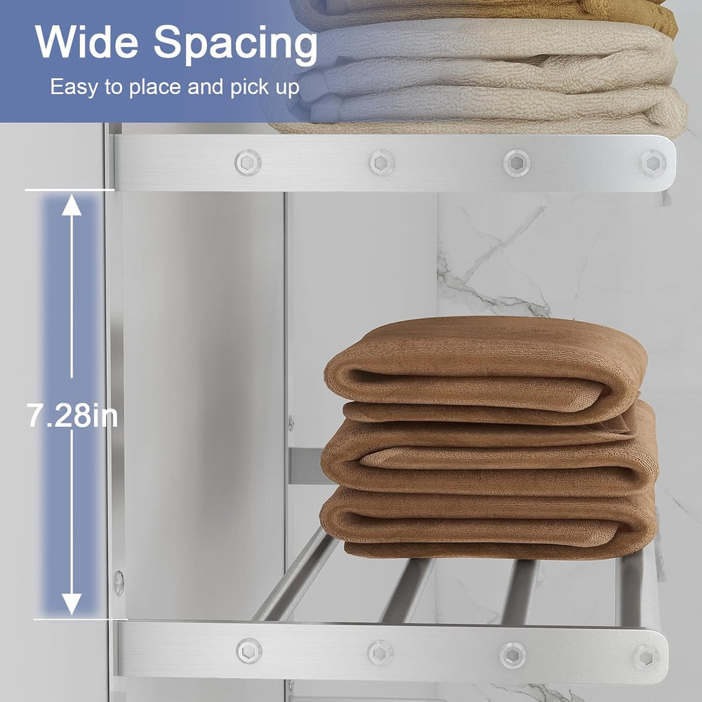 Bethom Bathroom Towel Rack with Bars, 16 Inch Towel Shelf, Brushed Nickel