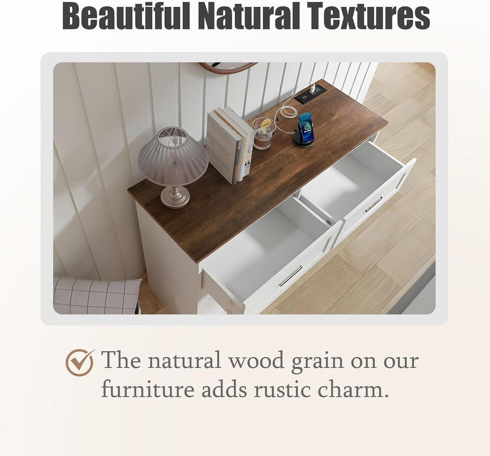 GEPELCN Farmhouse Dresser for Bedroom 6 Drawers Dresser with Power Outlets Ru...