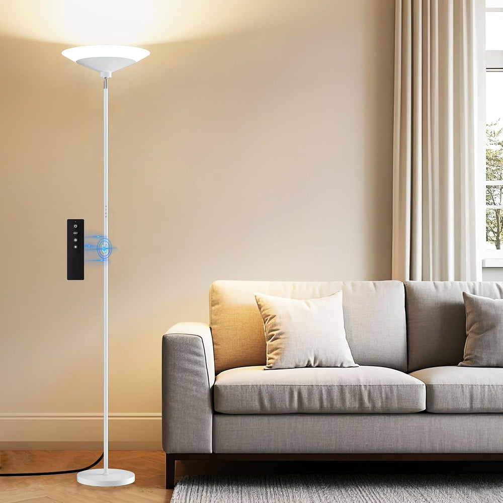 SIBRILLE White Torchiere Floor Lamp - 30W Dimmable LED Standing Lamp with Rem...