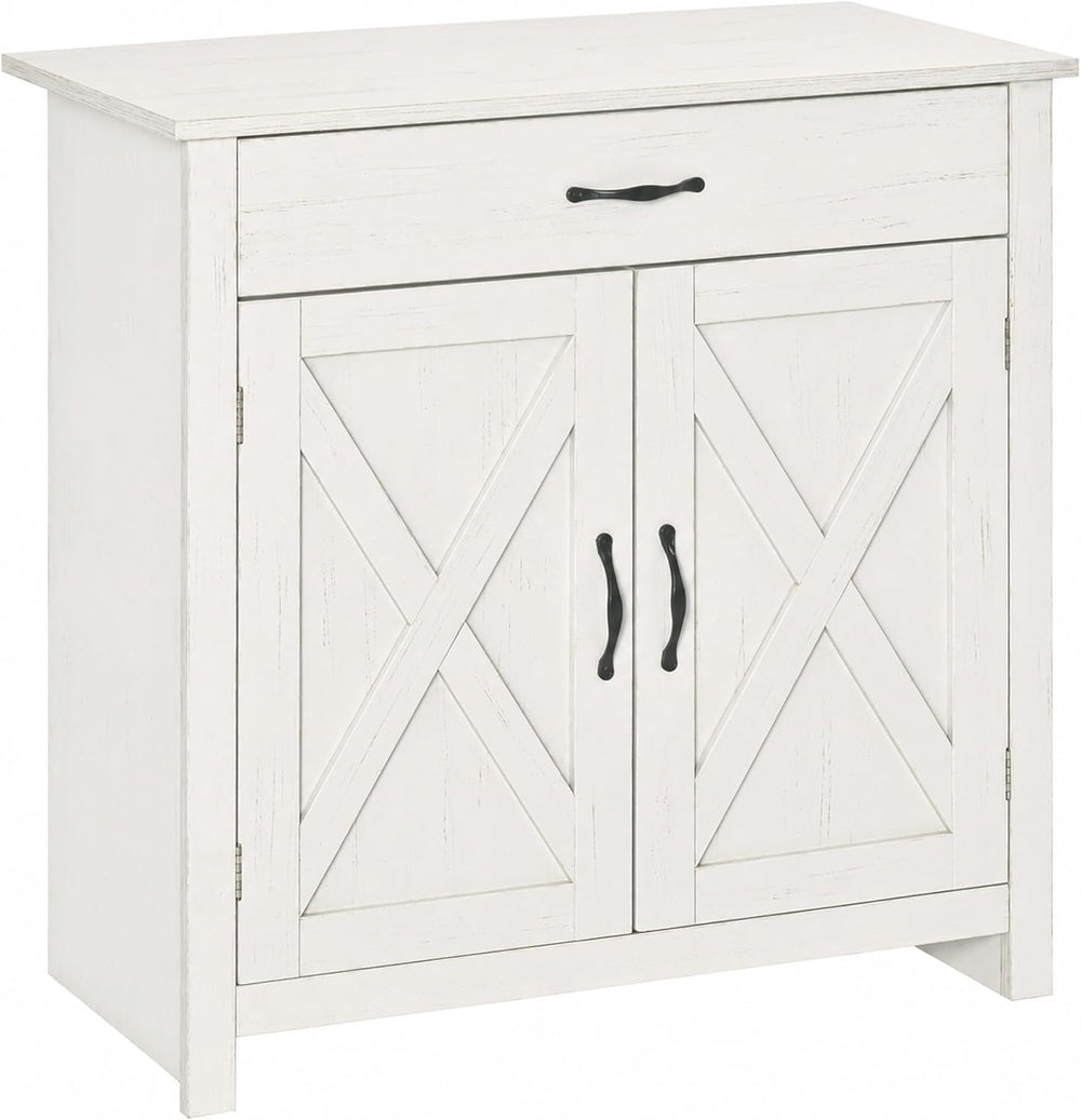 HOMCOM Farmhouse Sideboard Buffet Cabinet Barn Door White Wash