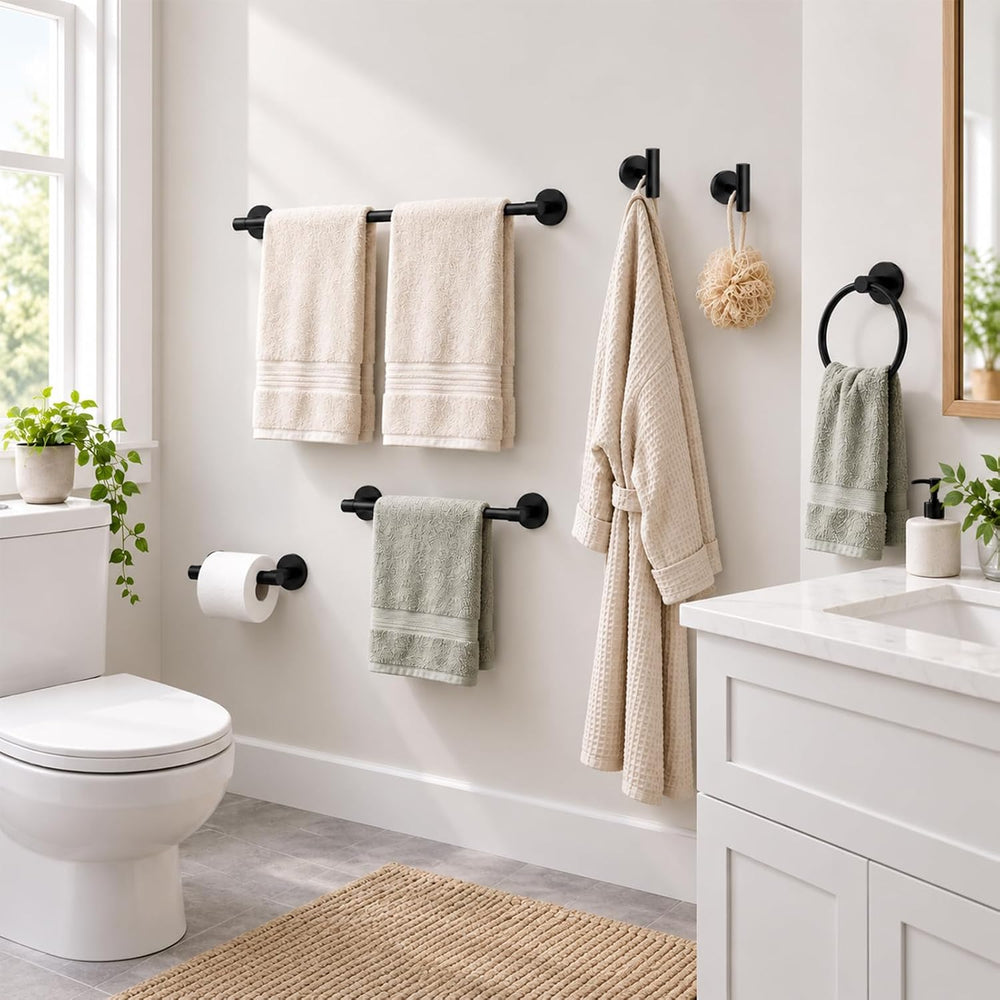 Bathroom Hardware Set, 6-Piece Matte Black 24 Inch Towel Bar, Wall Mounted