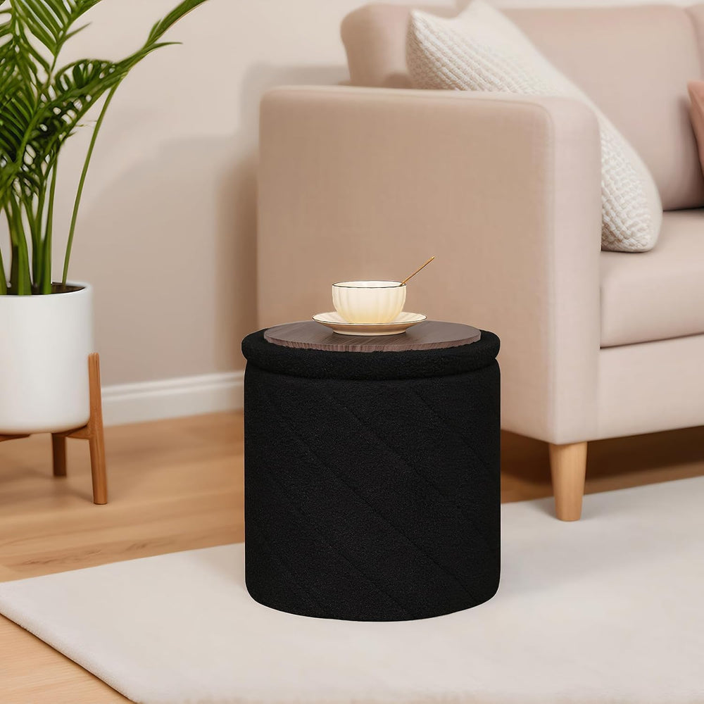 B FSOBEIIALEO Ottoman with Stroage, 13" Round Boucle Ottomans, Black