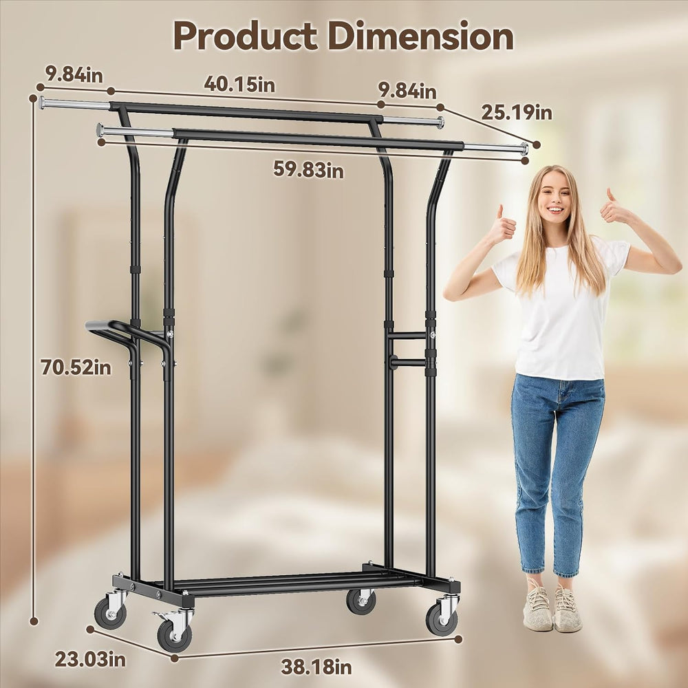 Heavy Duty Clothes Rack: 800LBS Rolling Clothing Garment Rack for Hanging Coa...