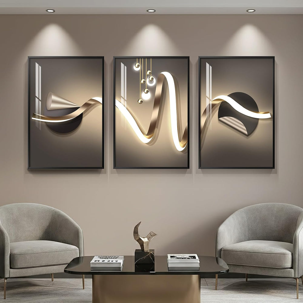 Large Framed Modern Luxury Black and Gold Abstract Wall Art, 24x36 In