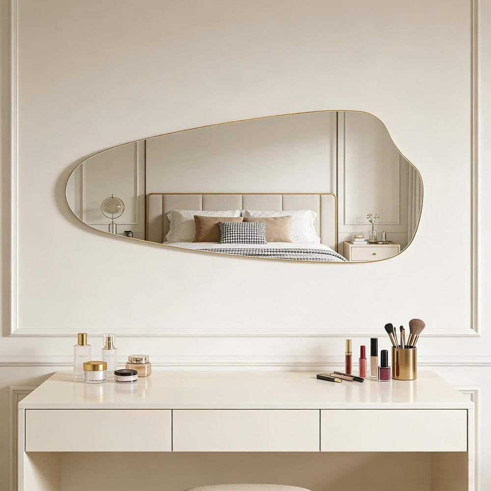 Irregular Asymmetrical Wall Mirror Full Length, 48x20 Inch Gold Mirror