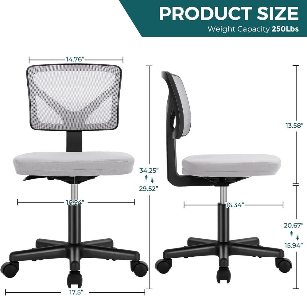 DUMOS Armless Small Desk Chairs, Ergonomic Home Office Mesh Chairs