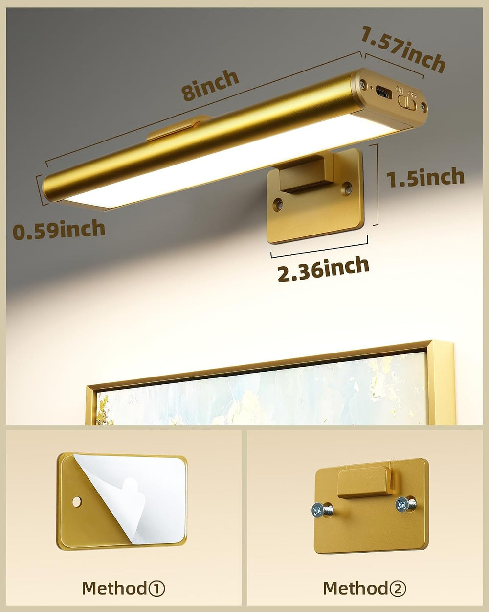 EZVALO Picture Light for Wall, Rechargeable Stick on with Remote(3P)