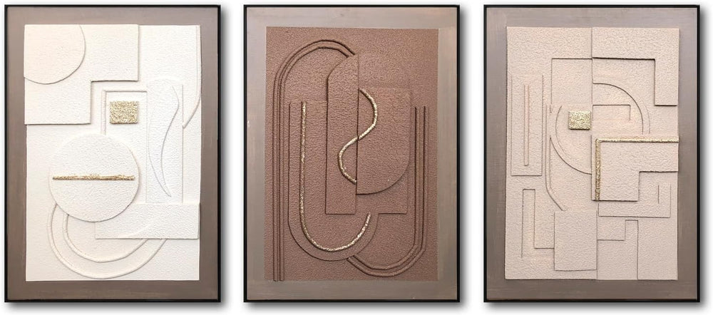 3D Textured Geometric Wall Art for Living Room- 3 Pieces Modern Abstract Scul...