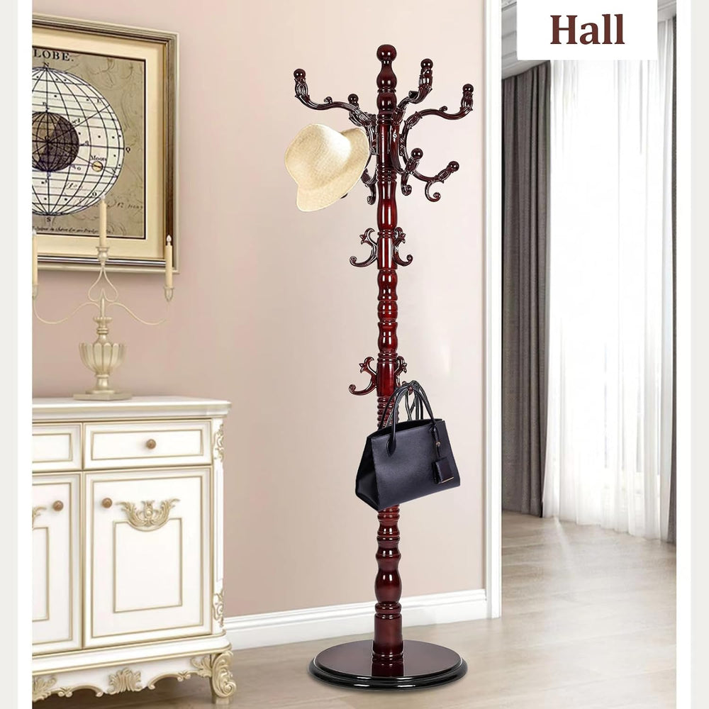 Coat Racks Wooden Freestanding Mahogany Tree Rack, Black Red