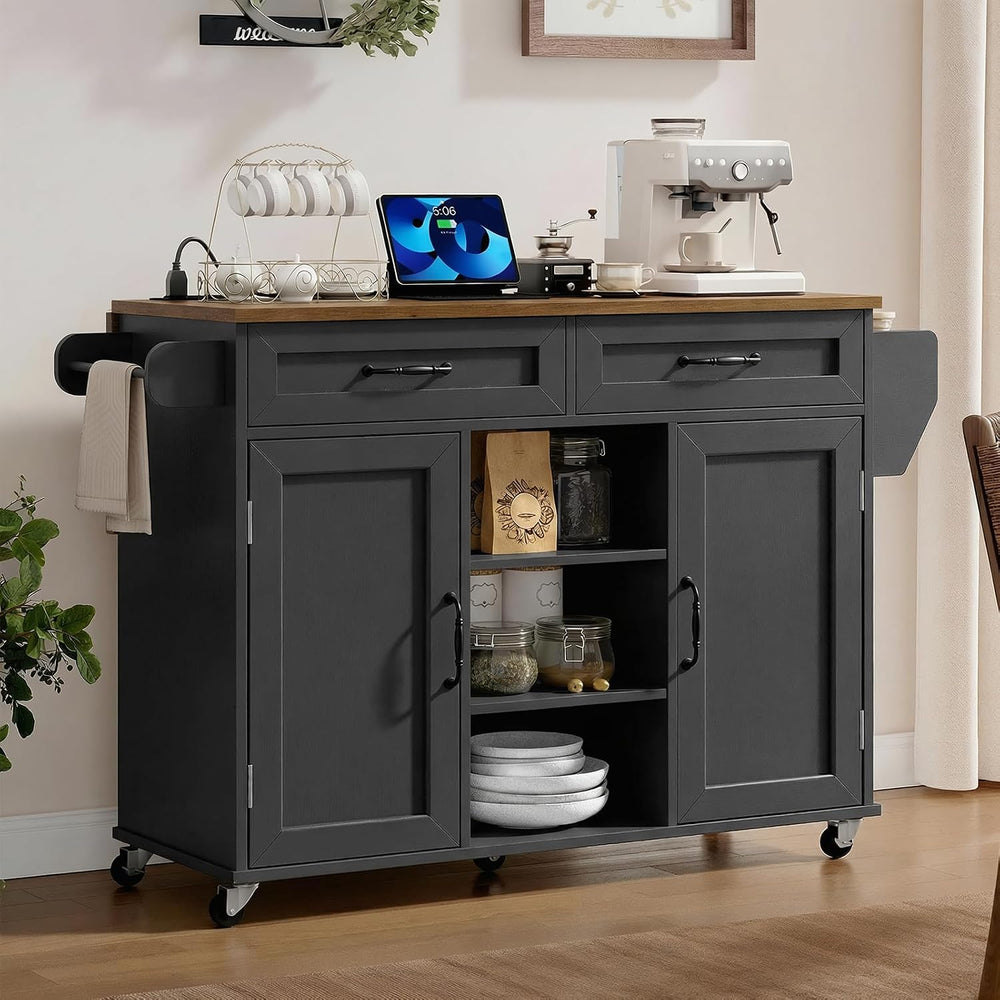 RALGEND Kitchen Island with Power Outlets & Drop Leaf, Kitchen Cart with ...