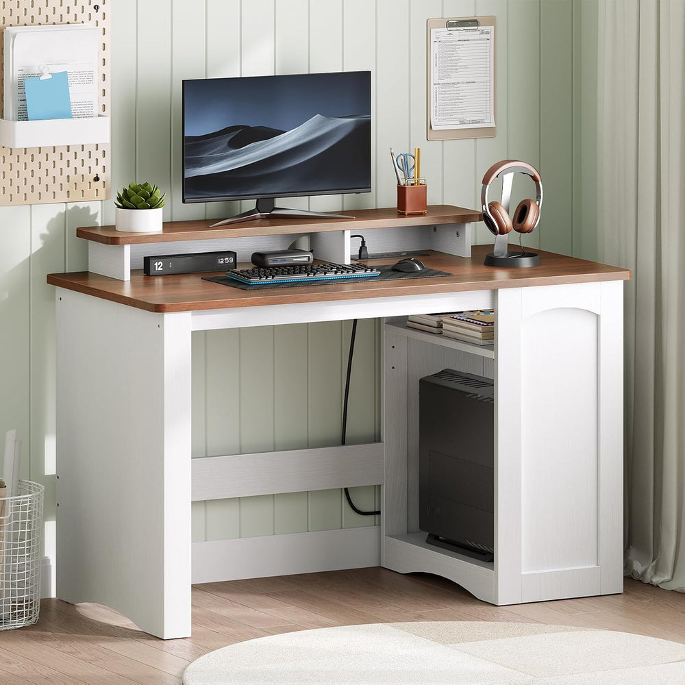 HOOBRO Computer Desk, Office Desk with Charging Station, Farmhouse Executive ...