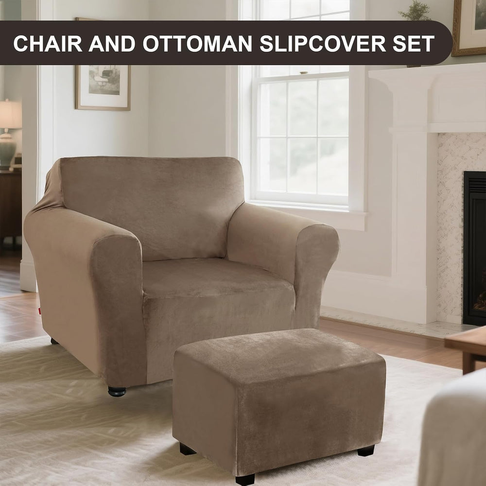 Chair and Ottoman Cover Set, Armchair and Ottoman Velvet Cover Non-Slip, Stre...