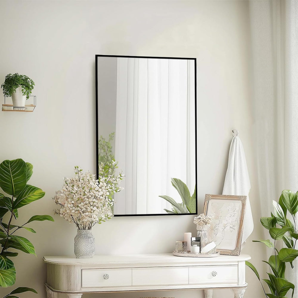 Sunniry Bathroom Vanity Mirror, 16x24 inch Black Wall Mirror, Metal Frame
